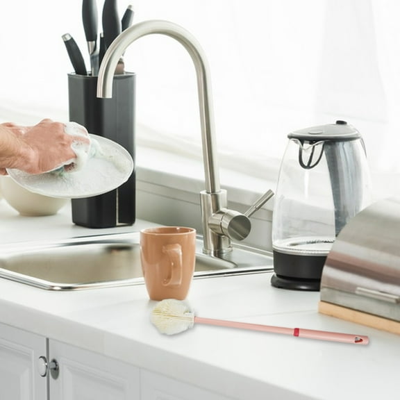 360° Rotating Bottle Brush Set with Stand | 3-in-1 Silicone Baby Bottle Cleaner | Includes Nipple & Straw Brushes | Non-Scratch Bristles | Pink or Navy | 12.6" Long Handle