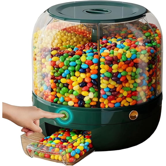 360° Rotating Candy Dispenser - 6 Compartment Large Capacity Candy Machine, Transparent Capacity Dispenser, for Mini Candies Snacks Nuts Rice Grains,Fun Kitchen and Office Countertop Decor