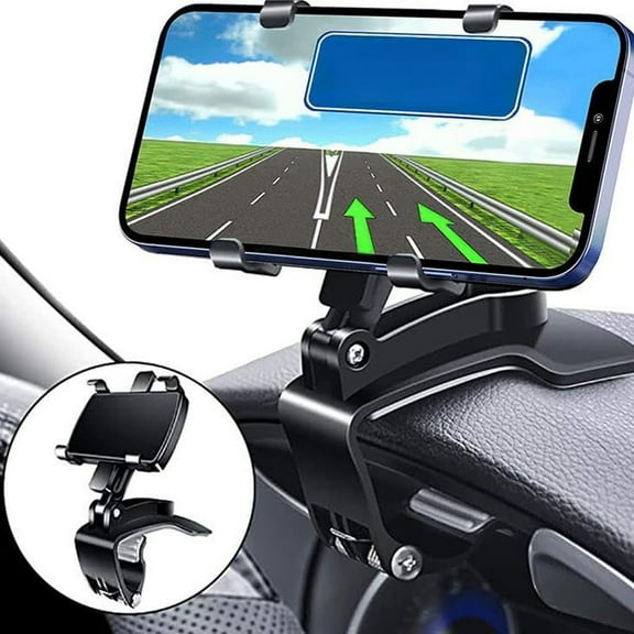 360° Rotating Car Phone Holder – Universal Dashboard Clip Mount with Anti-Slip Grip, Compatible with iPhone, Android, GPS Devices, Ideal for Safe Driving