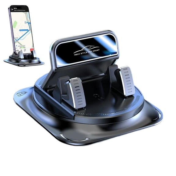 360 Rotating Car Phone Mount for Dashboard, Automatic Locking Anti-Slip Base, Single-Hand Operation Smartphone Holder for Hands-Free Navigation, Black