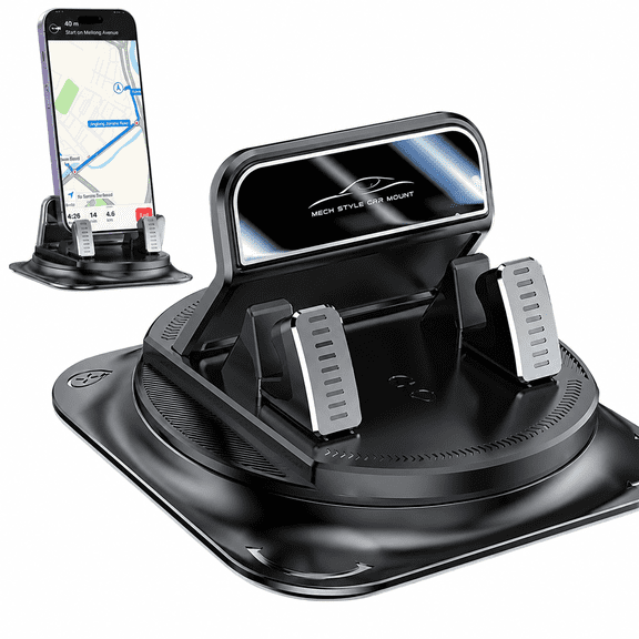 360° Rotating Car Phone Mount for Dashboard, Automatic Locking Anti-Slip Base, Single-Hand Operation Smartphone Holder for Hands-Free Navigation, Black