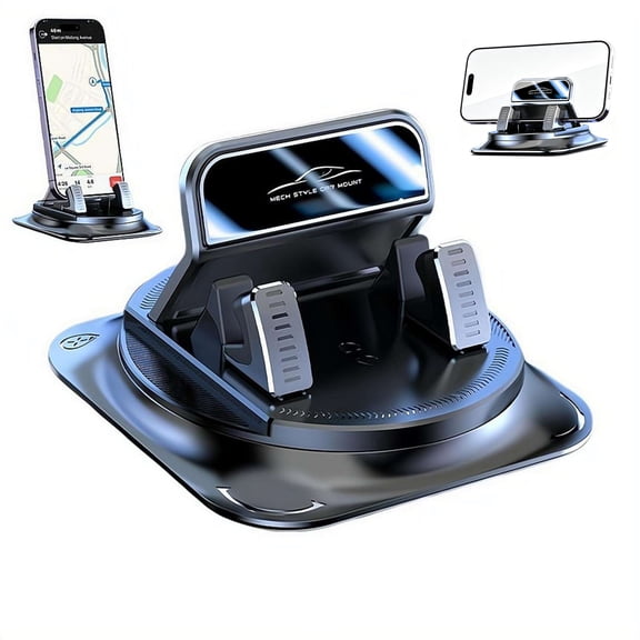 360 Rotating Car Phone Mount for Dashboard, Universal Self-Adhesive Non-Slip Car Phone Holder, Single-Hand Operation Smartphone Holder with Adjustable Spring Clip, for Most Cars