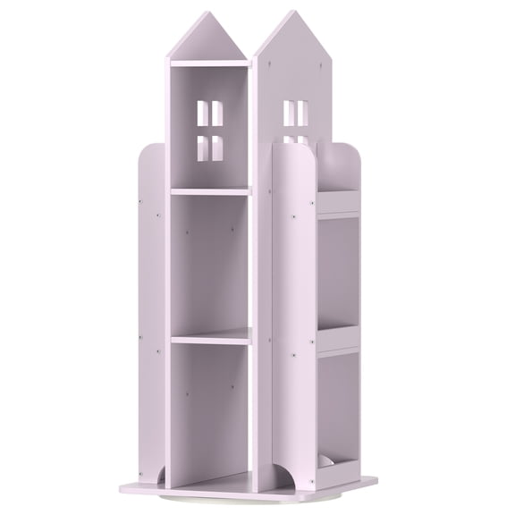 360 Rotating Castle Bookshelf, Kids Bookcase Storage Rack, Pink Revolving Display Organizer for Bedroom, Playroom, Nursery