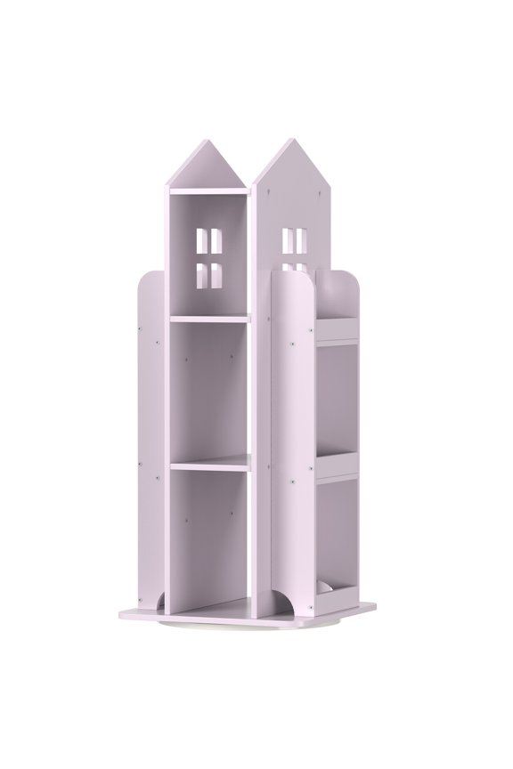 360 Rotating Castle Bookshelf, Kids Bookcase Storage Rack, Pink Revolving Display Organizer for Bedroom, Playroom, Nursery