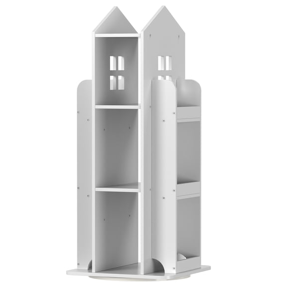 360 Rotating Castle Bookshelf, White Freestanding Kids Bookcase, Multi-Layer Revolving Storage Organizer for Bedroom Playroom Nursery