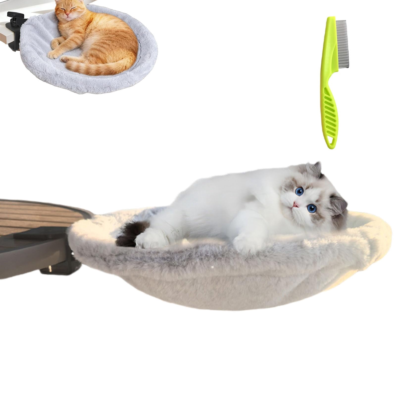 360° Rotating Cat Desk Hammock – Space-Saving Cat Perch with Clamp Mount, 2 Washable Pads, Supports up to 45 lbs