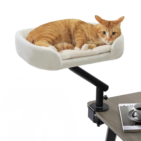 360 Rotating Cat Beside Bed, XL 4233cm Rabbit Velvet Cat Bed, 6.6lbs Heavy-Duty Non-Tip Base, All-Season Pet Resting Platform for Large Cats