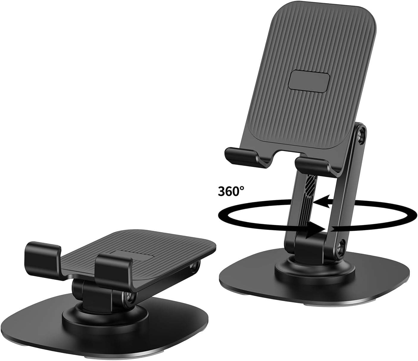 360° Rotating Cell Phone Stand for Desk, Adjustable & Foldable Holder, Aluminum Desktop with Anti-Slip Base, Compatible iPhone, iPad, Android Phones, K69-Black
