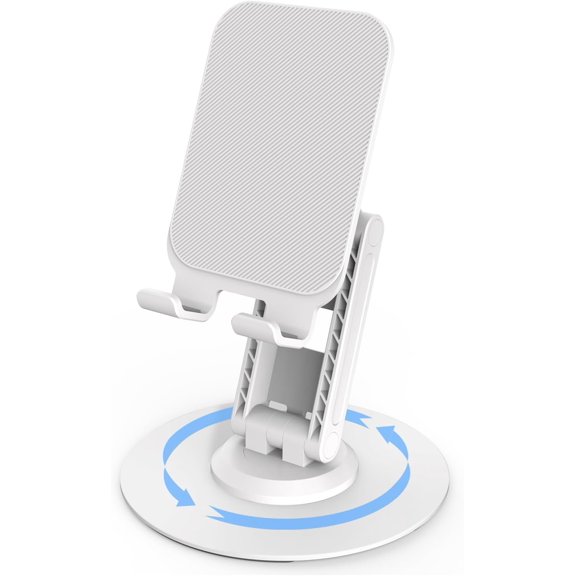 360Rotating Cell Phone Stand for Desk, Portable & Foldable Phone Holder for Office & Home, Angle & Height Adjustable Tablet Stand for All Mobile Phones, iPhone, iPad, Switch, Tablet-White