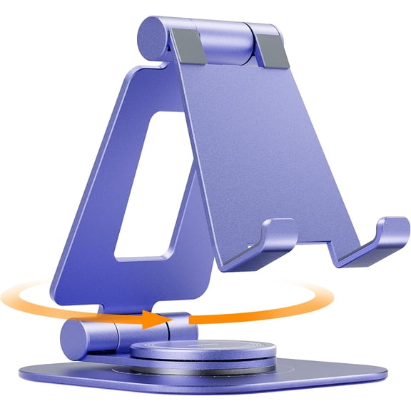 360 Rotating Cell Phone Stand, Fully Adjustable Foldable Desktop Phone Holder Cradle Dock, Thick Case Friendly, Compatible with All Phones, Nintendo Switch, Black