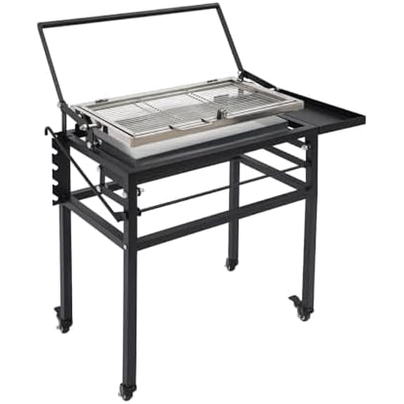 360 Rotating Charcoal Grill with Cart & Wheels, Heavy Duty Portable BBQ for Outdoor Camping, Backyard, Garden Parties | Removable Ash Tray & Adjustable Frame, 8 People, 0.7mm Steel, Black