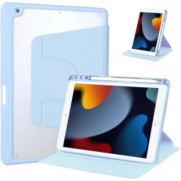 360° Rotating Clear Acrylic Case for iPad 10.2" 7/8/9 Gen with Pencil Holder,sky blue