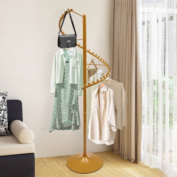 360 Rotating Clothing Rack Gold, Spiral Coat Stand with Isolation Beads for Categorized Storage, Space Saving Floor Stand