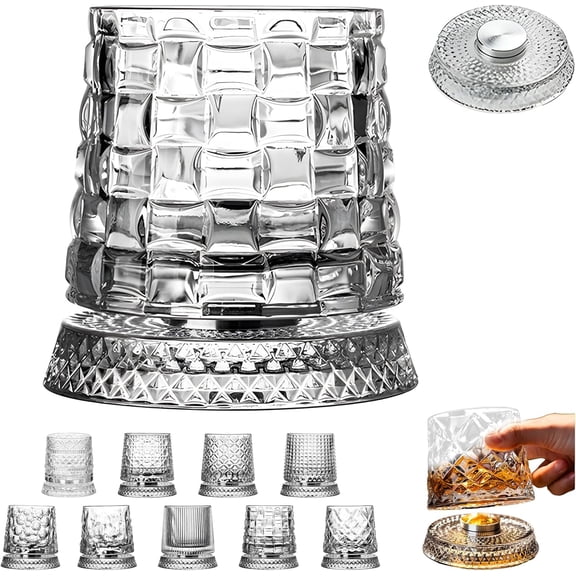 360° Rotating Crystal Whiskey Glass – 3.94 x 3.46 Inch Spinning Tumbler with Stress-Relief Design, Perfect Gift for Father’s Day, Birthdays & Whiskey Tasting Events