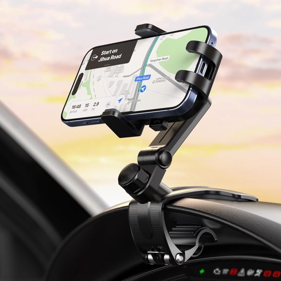 360 Rotating Dashboard Cell Phone Holder Mount for Car, Easy One Hand Operation, Compatible with 4-7 in Smartphones-Black