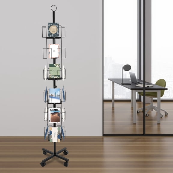 360 Rotating Display Stand with 24 Pockets, 6-Tier Card Rack on Wheels