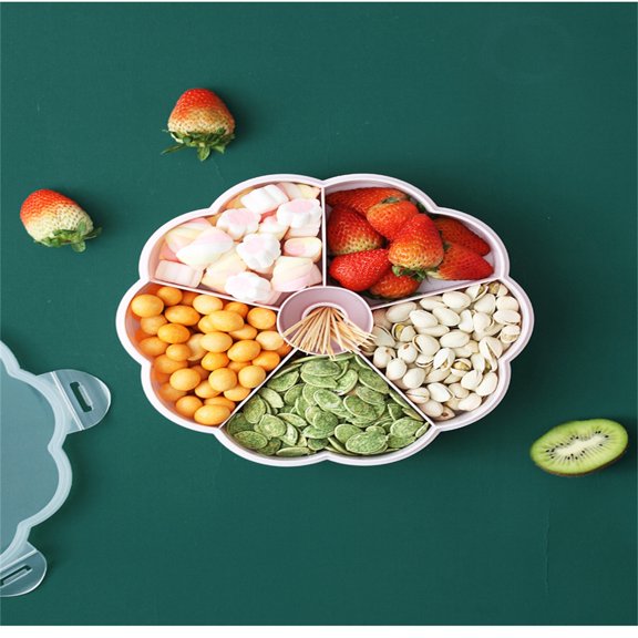 360° Rotating Double Layer Candy Dish & Snack Tray - 10 Compartment Divided Serving Platter with Clear Lid - Airtight Food Storage Container for Nuts, Chocolates, Fruit - Party Centerpiece