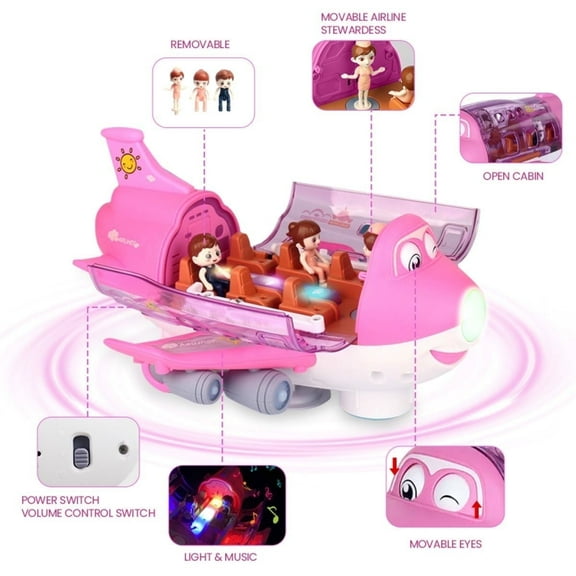 360° Rotating Electric Airplane Toy for Kids, Toy Plane with LED Lights & Music, Auto Rotation Interactive Flying Plane Toy