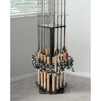 360  Rotating Fishing Rod Holder for Garage, Wood Storage Rack Holds up to 16 Rods, Fishing Gear Organizer
