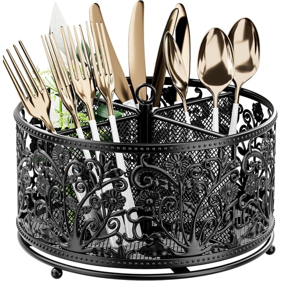 Metal Rotation 360° Rotating Flatware Caddy - 4 Compartments Metal Mesh - Walmart.com