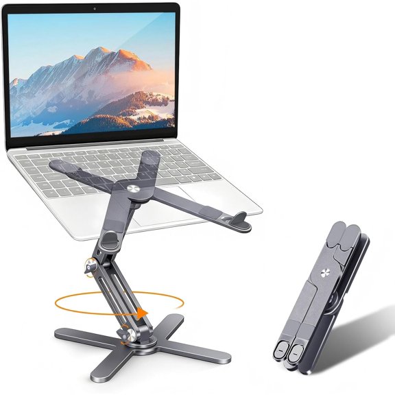 360 °   Rotating Foldable Metal Laptop Stand for Desk, Portable Riser Holder Fits All MacBooks and Laptops Up to 16 Inches