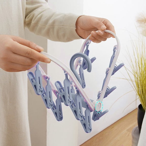 360° Rotating Folding Clothes Drying Rack with 20 Non-Slip Clips, Portable Laundry Hanger for Underwear Socks Towels, Space-Saving Travel Clothesline for Balcony Bathroom Dormitory