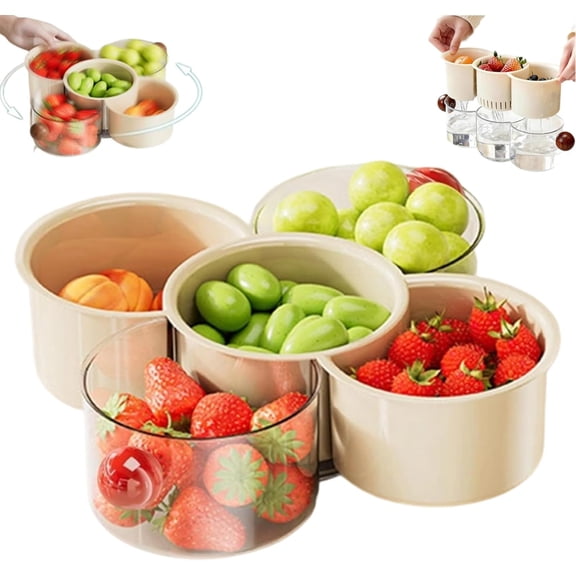 360° Rotating Fruit and Vegetable Storage Basket with Drainage, Detachable Spin Snack Container,Double-Layered Nut & Candy Organizer, Space Saving Rotating Snack Organizer Fruit Basket (Red-Large)