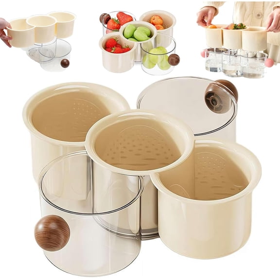360° Rotating Fruit and Vegetable Storage Box, Divided Spin and Snack Serving Tray, Fruit Storage Containers with Colander, Drain Basket Kitchen Accessories Gadgets for Washing Vegetables & Fruits (S