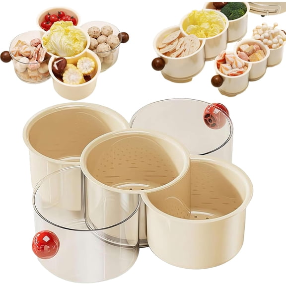 360° Rotating Fruit and Vegetable Storage Box,Double-Layered Nut Storage Tray with Water Drainage,Nut Storage Box,Multi-Compartment Snack Organizer for Kitchen,Fridge & Dining Table Use (Mini,Red)