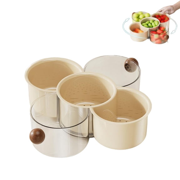 360 Rotating Fruit and Vegetable Storage Box, Double-Layered Storage with Water Drainage, Divided Spin and Snack Serving Tray Food Organizer for Fruit Nuts Candy