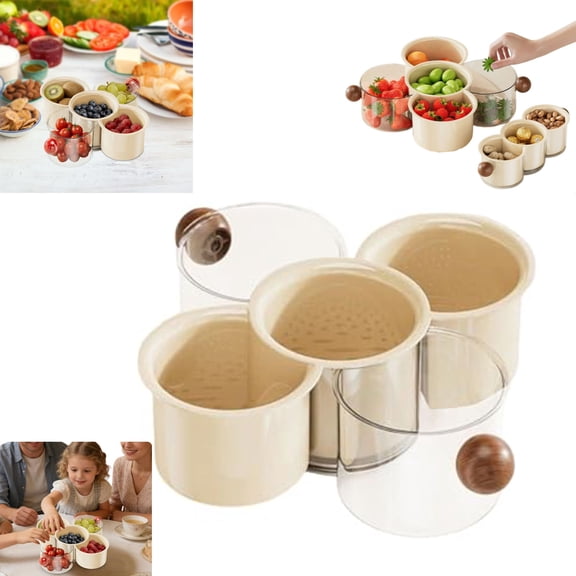 360 Rotating Fruit and Vegetable Storage Box, Food Grade Fruit Storage Box with Lid, Spin Snack Container, Multi-Compartment Snack Tray with Anti-Slip Base, for Fridge & Dining Table