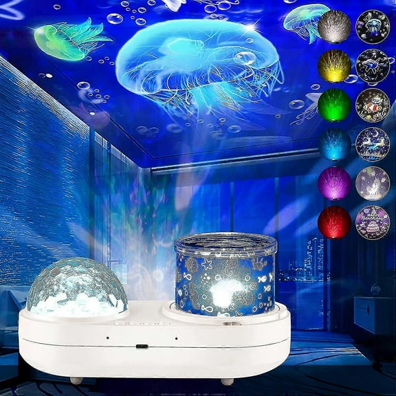360 Rotating Galaxy Projector - Ocean Wave & Star Night Light for Bedroom, 6 Color Modes, N Zekai