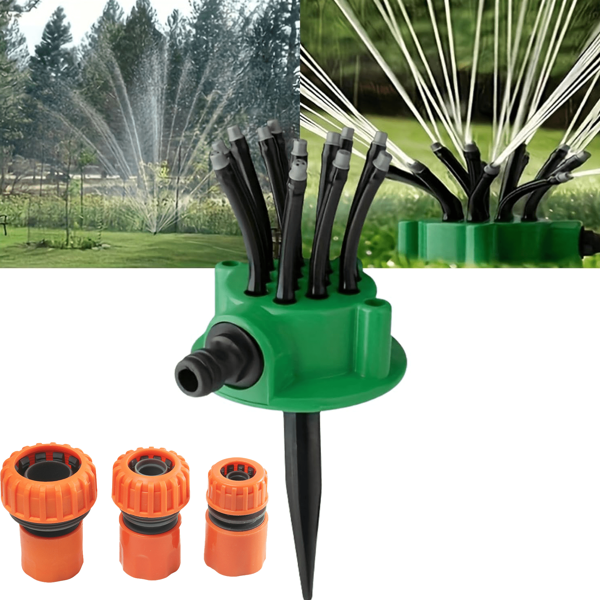 360° Rotating Garden Sprinkler, Automatic Lawn Irrigation for Large Yard, Water-Saving Spike Base