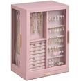 thumbnail image 1 of 360° Rotating Jewelry Box with 7 Drawers, Spacious Vertical Jewelry Organizer with Glass Window, Jewelry Storage Case, Dustproof & Moisture-resistant Design, Pink, 1 of 6