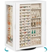 360° Rotating Jewelry Box for Women, Wooden Large Jewelry Organizer with 5 Drawers, Vertical Open Design Jewelry Organizers and Storage for Earring Ring Necklac