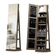thumbnail image 1 of 360° Rotating Jewelry Cabinet with Full Length Mirror, Brown | 360° rotation, lockable storage, lighted interior, space-saving design, 1 of 10