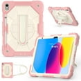 thumbnail image 1 of 360 Rotating Kickstand Case for iPad 10th Gen 10.9" 2022, Silicone Rubber with Pencil Holder Kickstand Hand Strap and Shoulder Strap Rugged for iPad 10th Gen Gen 10.9" 2022, rosegold+beige, 1 of 9
