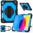 thumbnail image 1 of 360 Rotating Kickstand Case for iPad 10th Gen 10.9" 2022, Silicone Rubber with Pencil Holder Kickstand Hand Strap and Shoulder Strap Rugged for iPad 10th Gen Gen 10.9" 2022, black+blue, 1 of 9