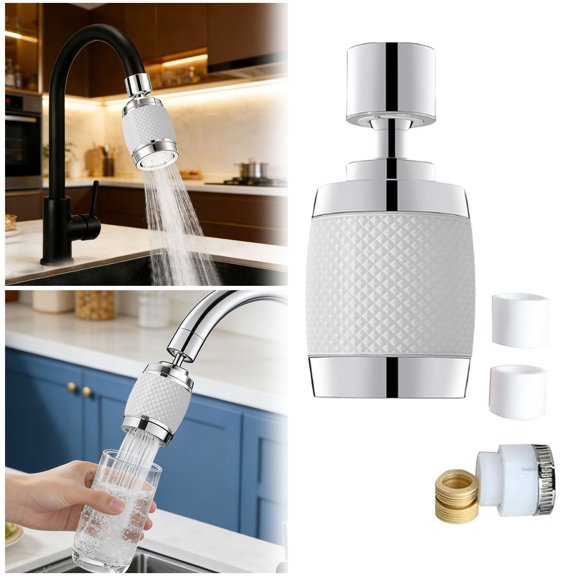 360° Rotating Kitchen Faucet Attachment 3-Mode Swivel Tap Head Universal Fit For Kitchen Sink, Water Saving(White-9X3.8Cm)