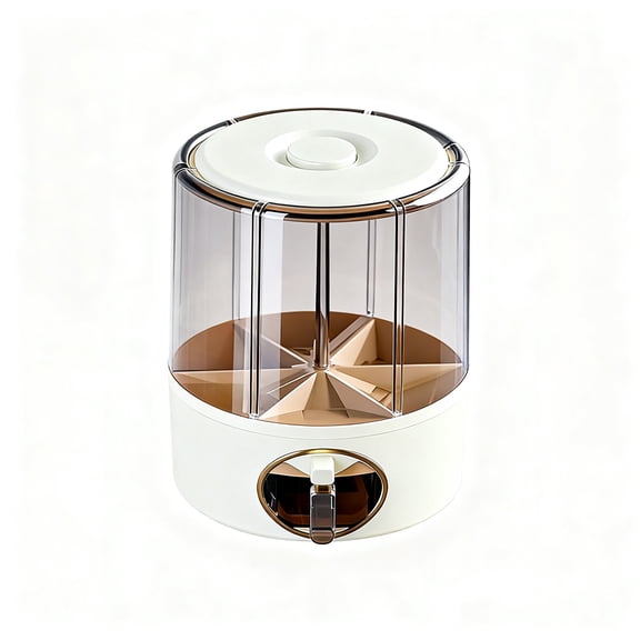 360 Rotating Kitchen Grain Dispenser with Six Compartments Transparent Dry Food Storage Container Click Output Rice Bucket for Legumes and Cereals