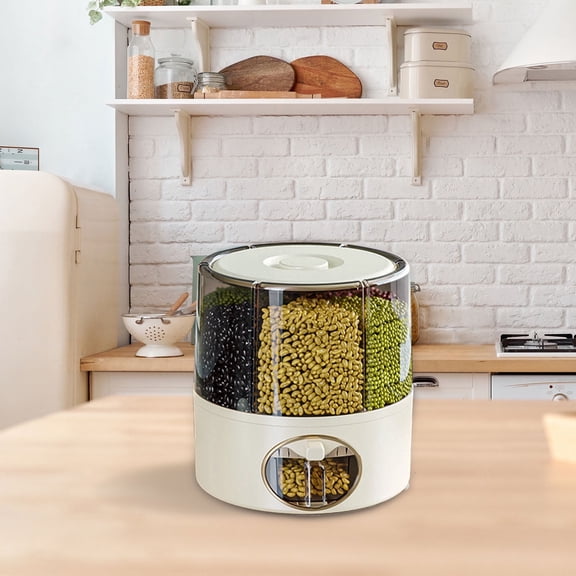 360 Rotating Kitchen Grain Dispenser with Six Compartments Transparent Storage Container Click Output Dry Food Organizer