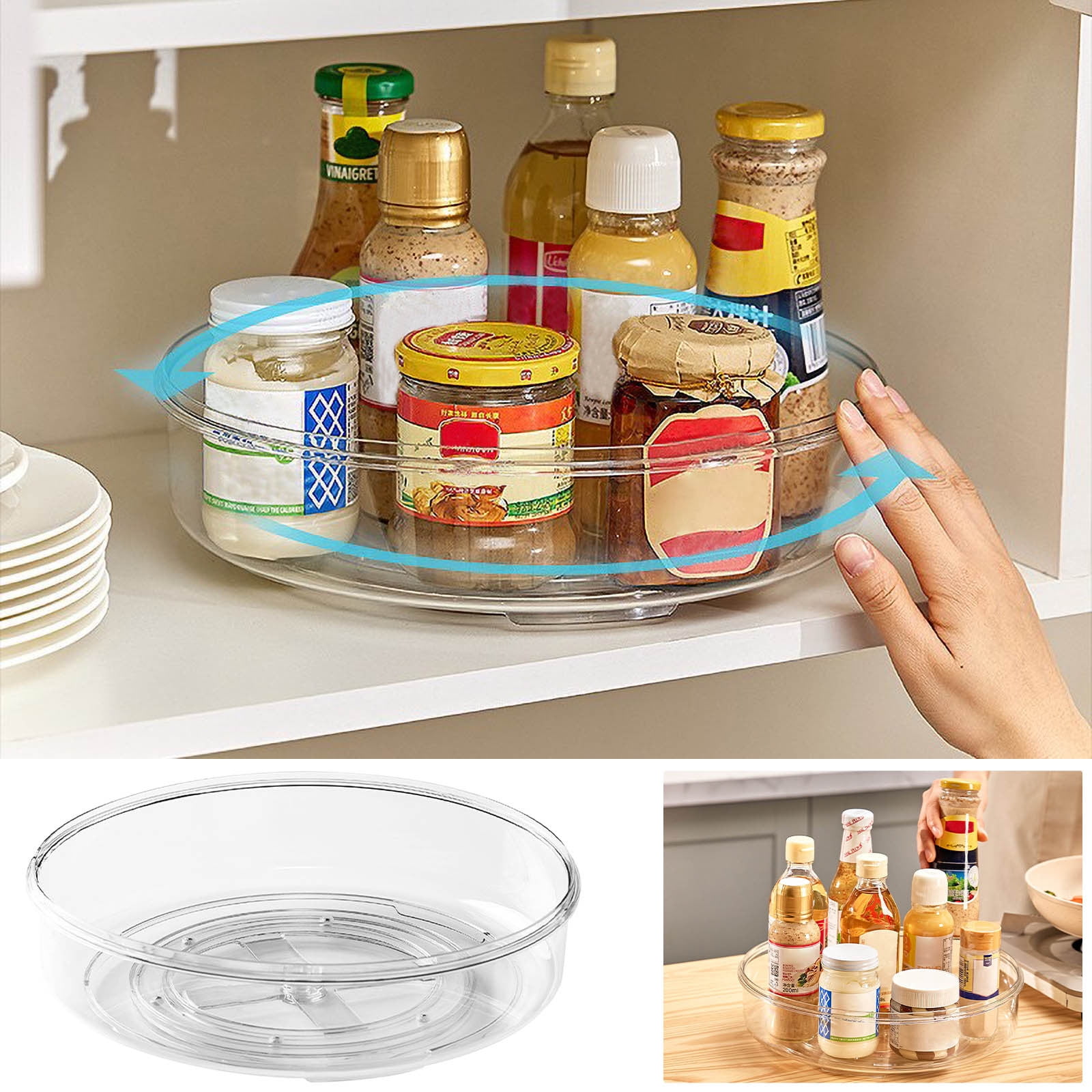 360° Rotating Kitchen Storage Rack | Transparent Lazy Susan Organizer ...
