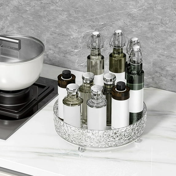 360° Rotating Kitchen Turntable Organizer | Clear Plastic Lazy Susan for Spices, Condiments & Cosmetics | Cabinet, Pantry & Refrigerator Storage | 9-Inch Spinning Tray