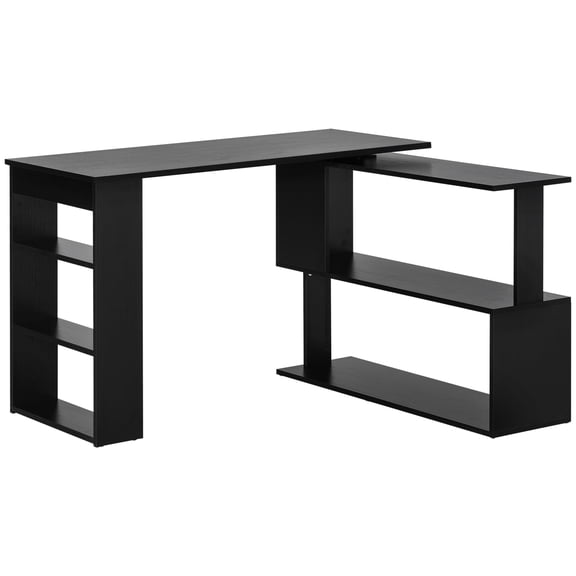 360 Rotating L Shaped Computer Desk with 5 Storage Shelves, 43.3" x 47.2", Black
