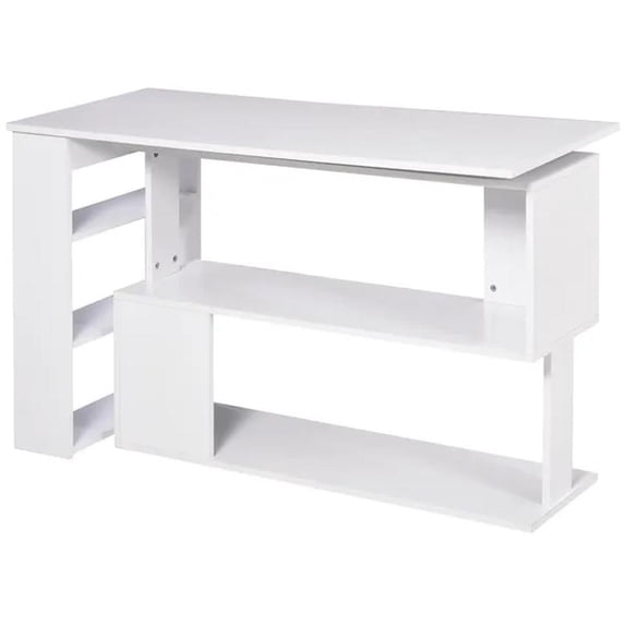 360° Rotating L Shaped Corner Computer Desk with Storage Shelves, Writing Table Workstation, White