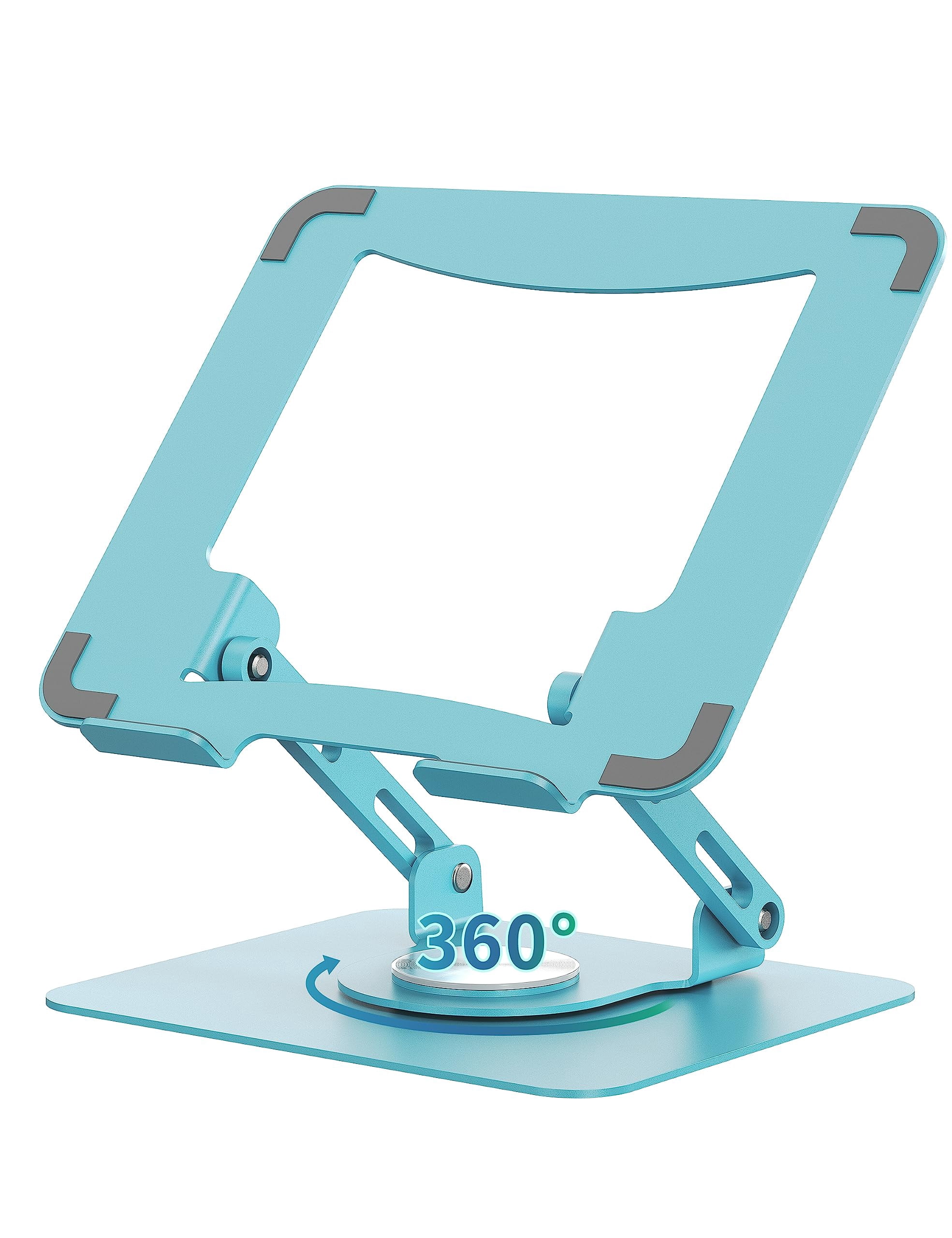 360 Rotating Laptop Stand  Computer Riser For Desk Adjustable Height Multi-angle Metal Holder Foldable Portable Notebook Elevating Base Office & Home Blue
