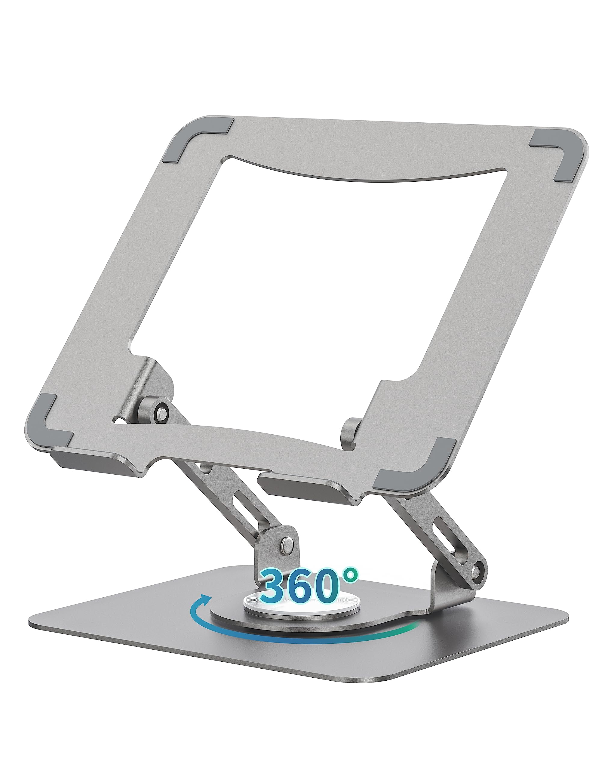 360 Rotating Laptop Stand  Computer Riser For Desk Adjustable Height Multi-angle Metal Holder Foldable Portable Notebook Elevating Base Office & Home Grey