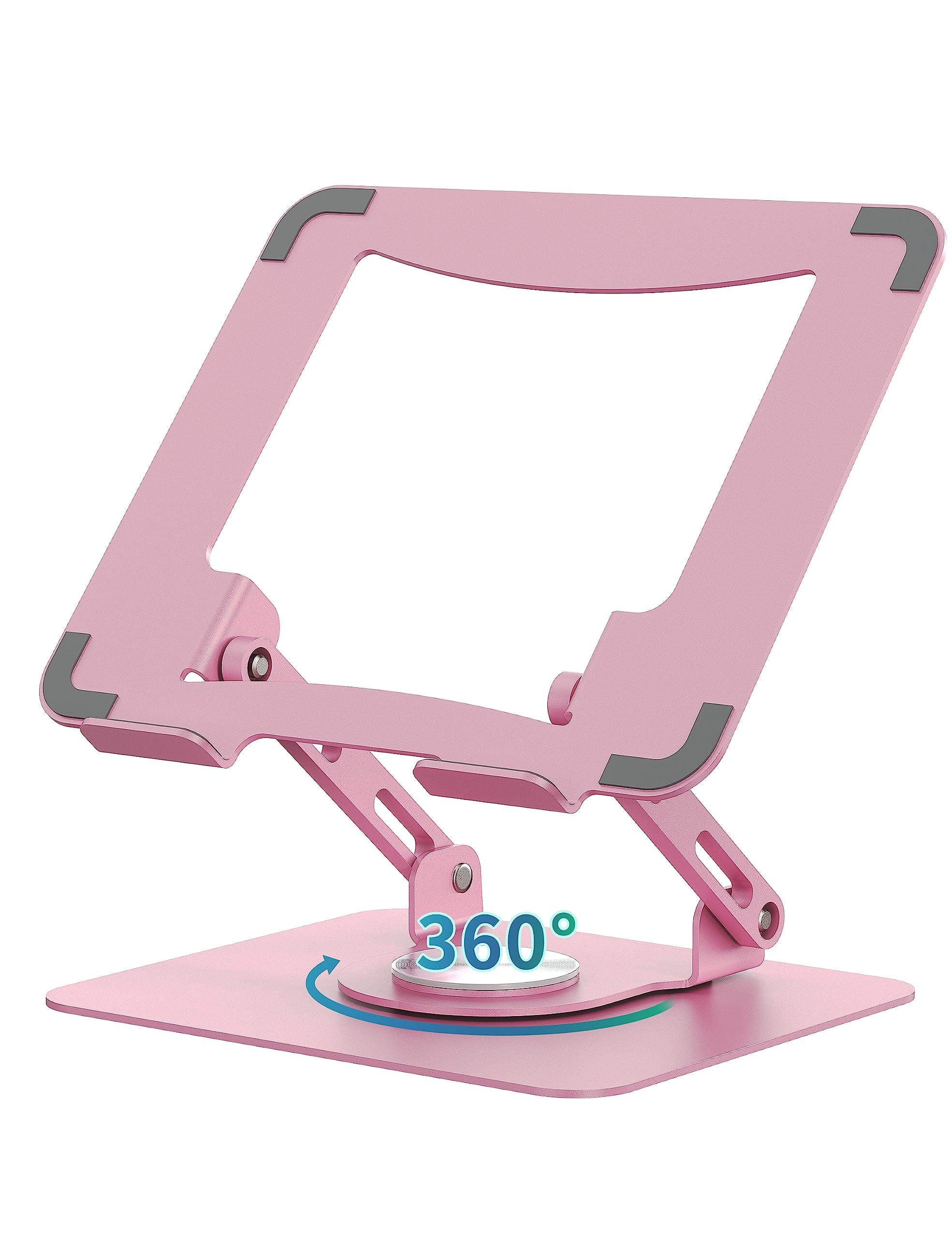 360 Rotating Laptop Stand  Computer Riser For Desk Adjustable Height Multi-angle Metal Holder Foldable Portable Notebook Elevating Base Office & Home Pink