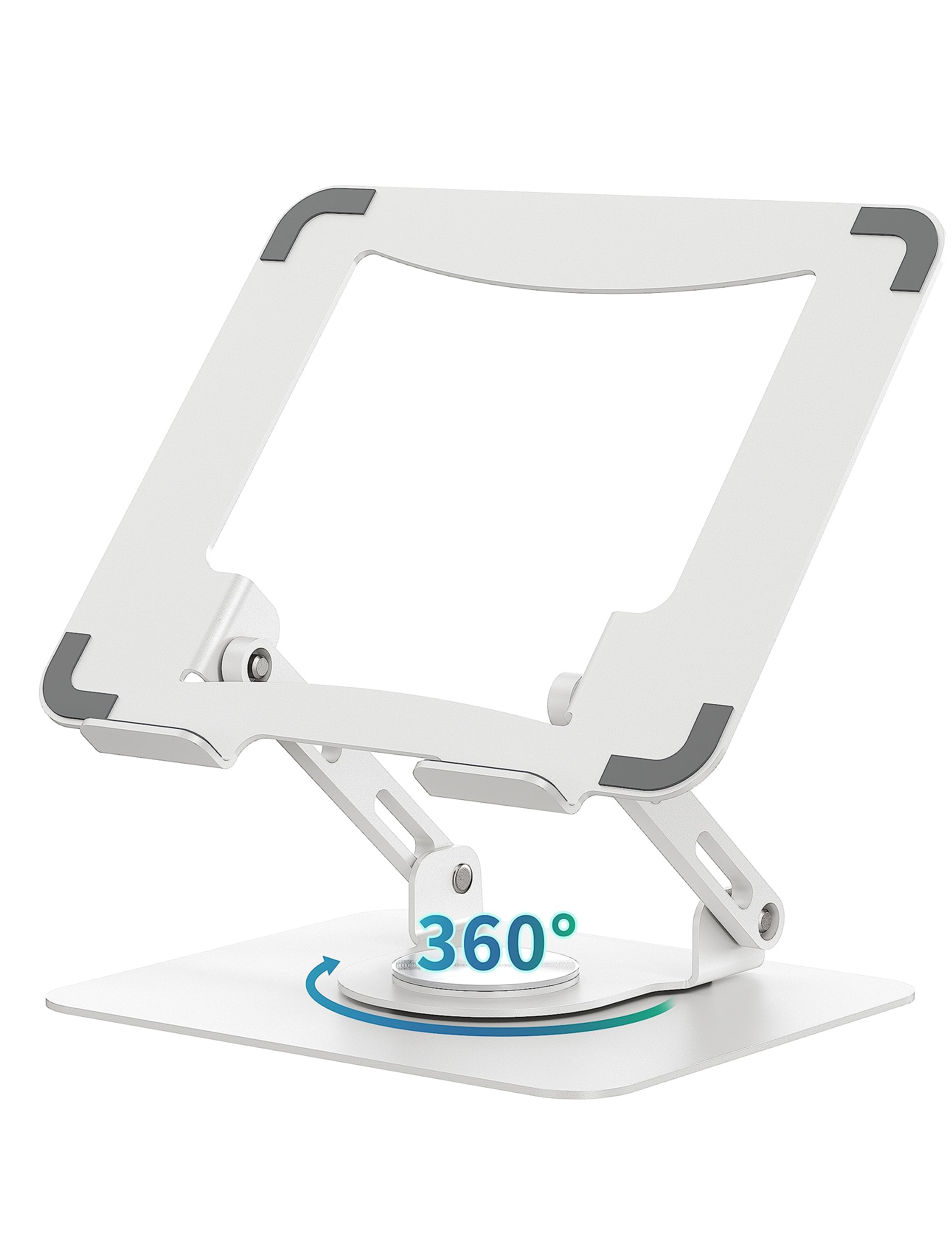 360 Rotating Laptop Stand  Computer Riser For Desk Adjustable Height Multi-angle Metal Holder Foldable Portable Notebook Elevating Base Office & Home White