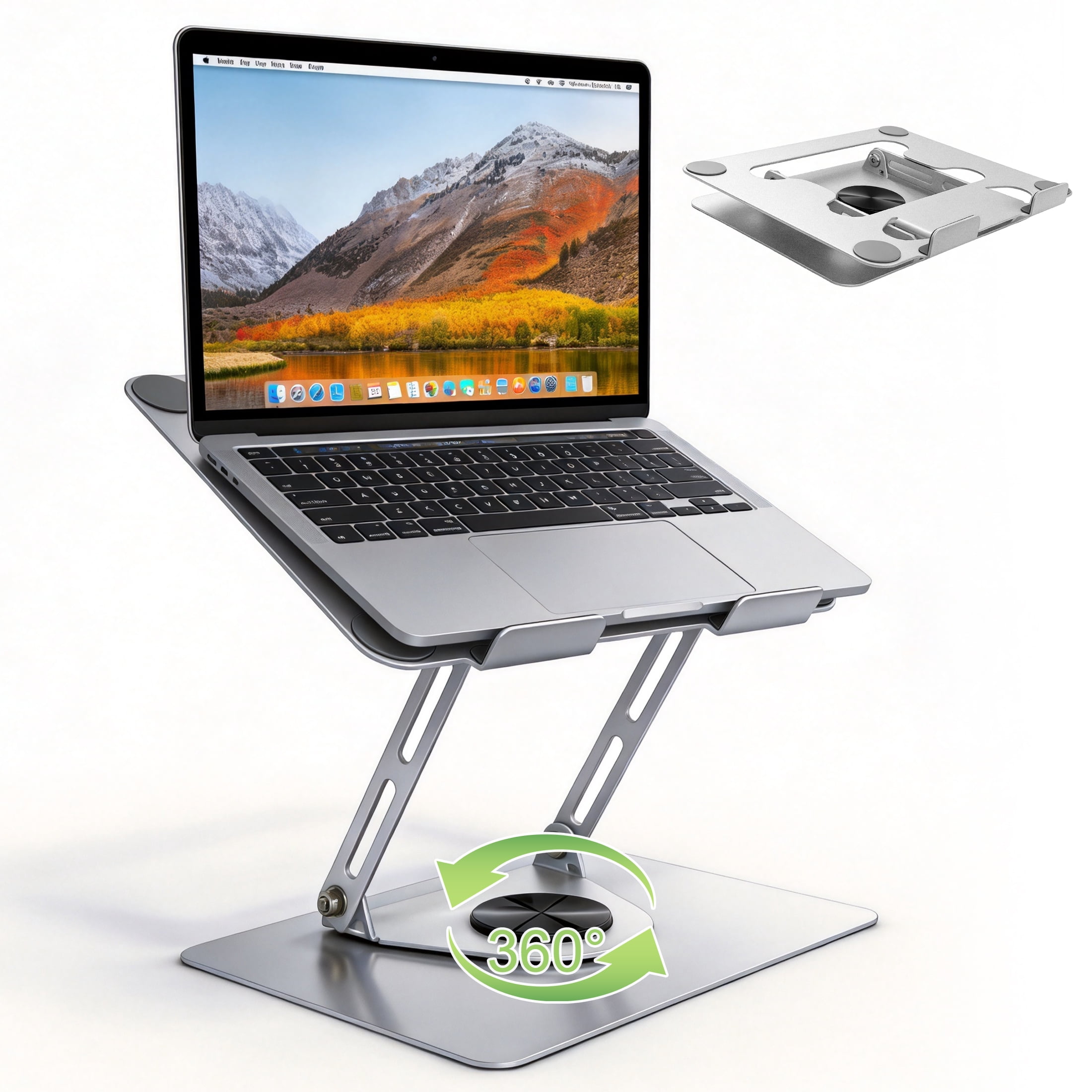 GARITIN 360° Rotating Laptop Stand for Desk, Height Adjustable Metal Ergonomic Laptop Riser with Swivel Base, Foldable Ventilated Computer Stand for Desk Home Office